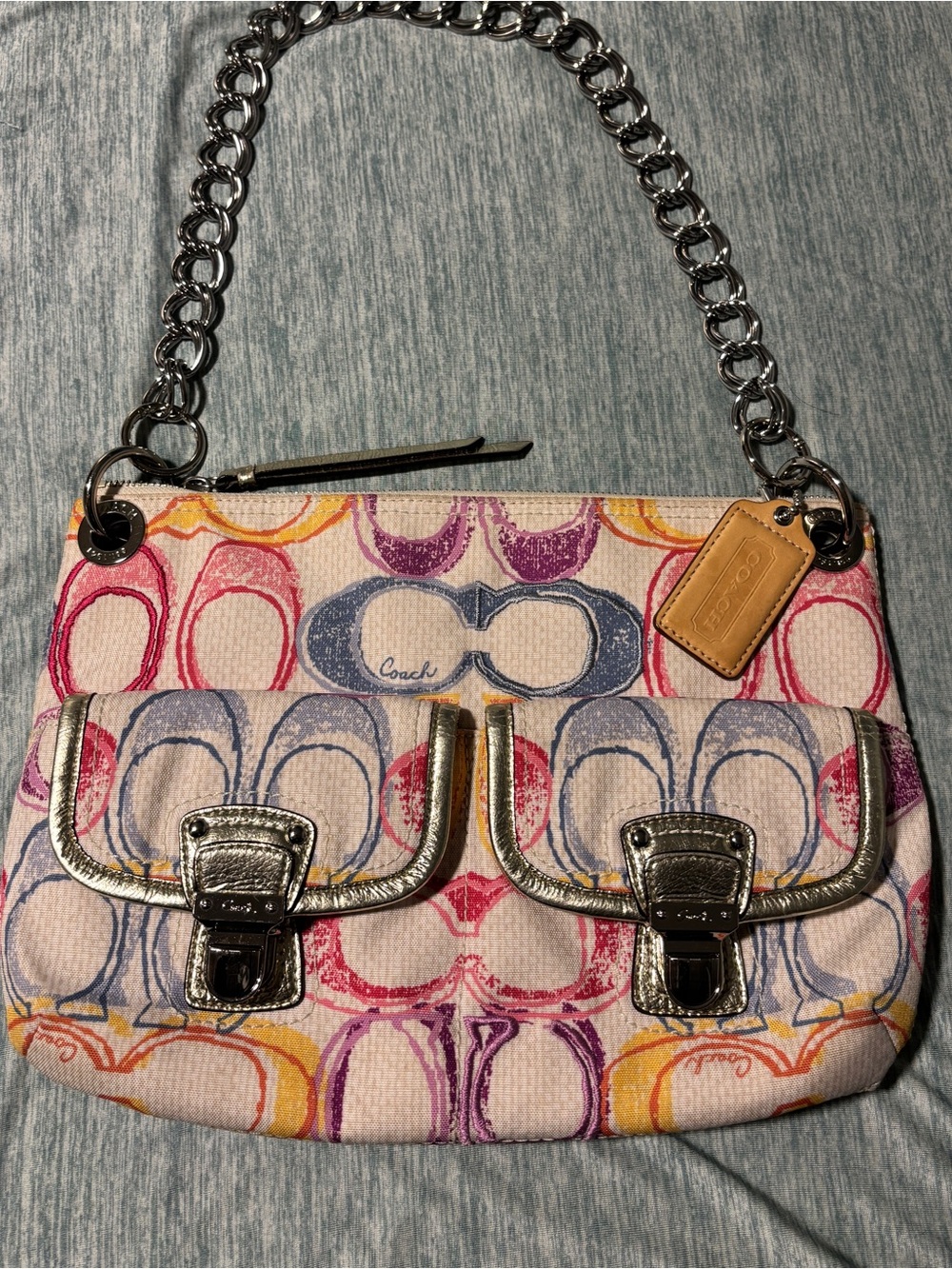 Pre Loved Coach Multicolor Poppy Dream Canvas Shoulder Bag Purse
